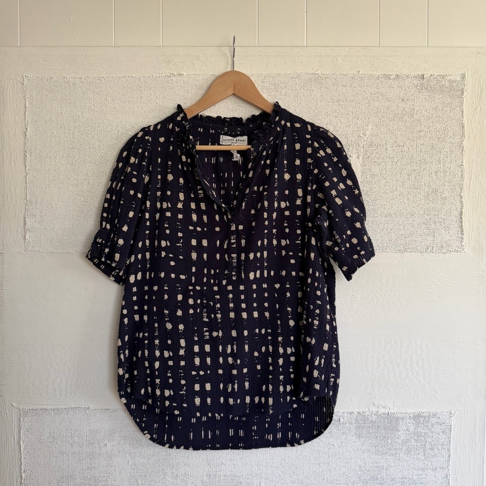 Apiece Apart Dark Blue and Cream Patterned Blouse - Picture 5 of 10